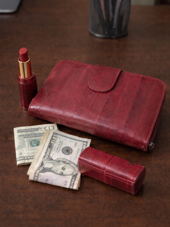Vintage Handbags - Vintage Eel Skin Wallet & Lipstick Holder